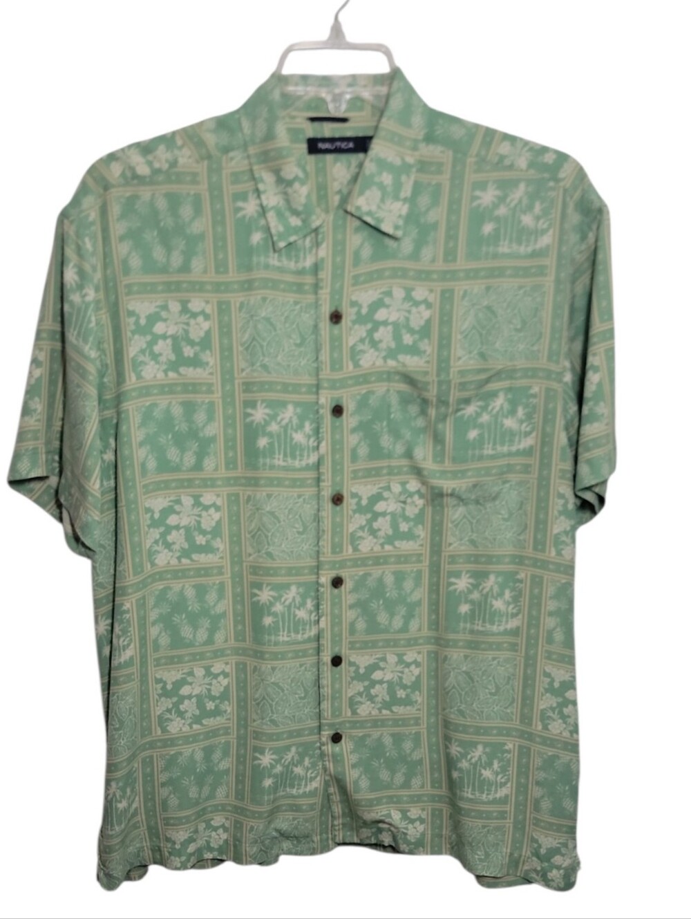 Nautica men's large silk tropical floral patchwork hawaiian button down shirt